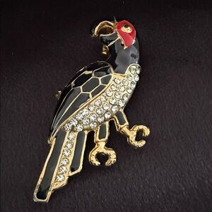 Vintage Gold and Black Parrot Brooch